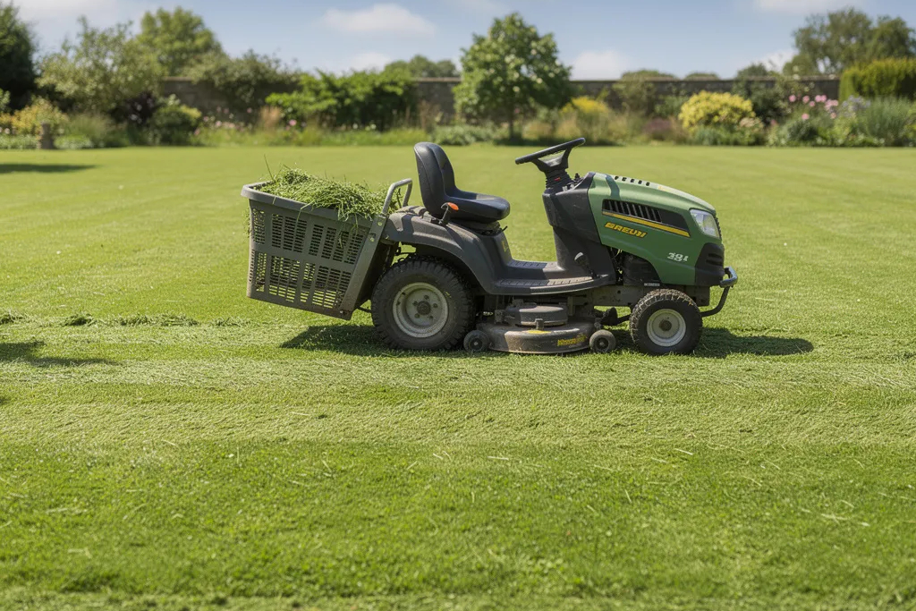 Traktorek do koszenia trawy z koszem